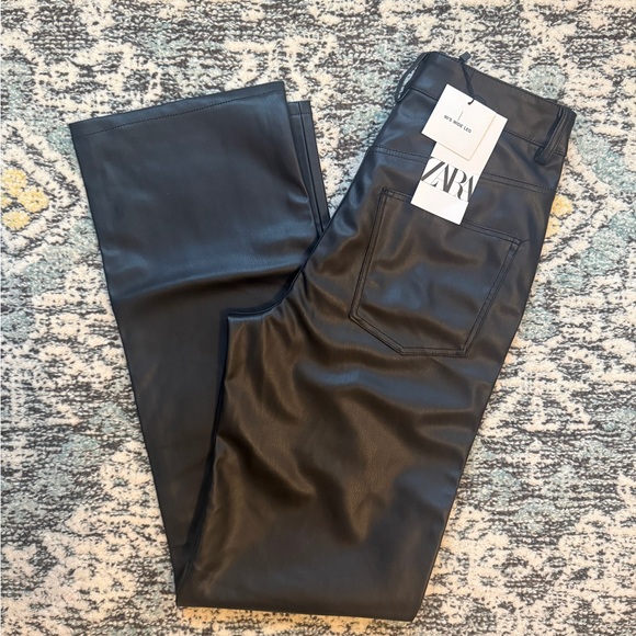 NWT Zara 90’s Wide Leg Faux Leather Trouser - Picture 6 of 7